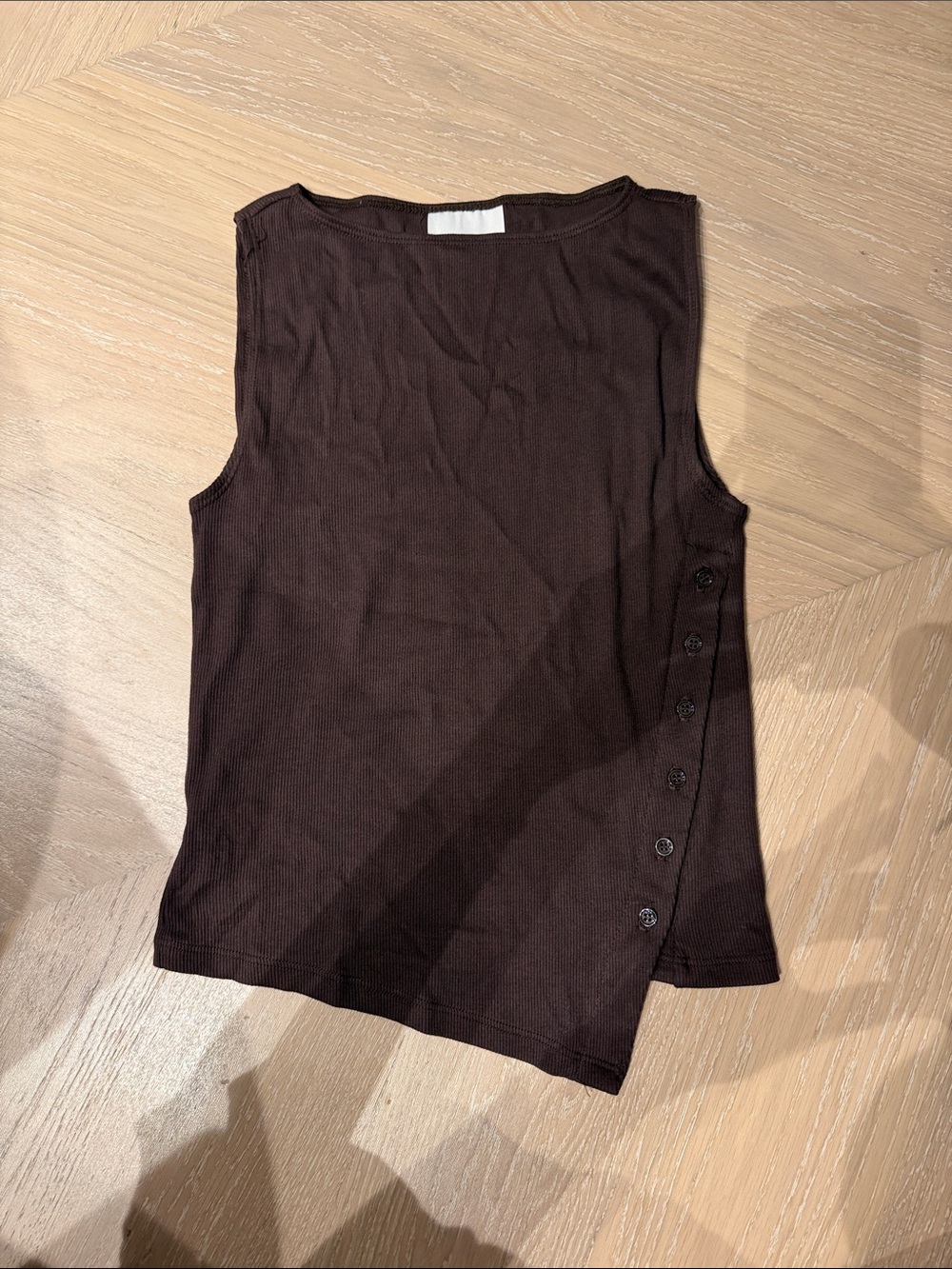 Reformation Sleeveless Button-Side Ribbed Tank Top - Dark Brown